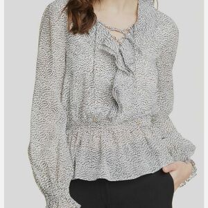 Ted Baker Alyanna Black White Speckled Long Sleeve Blouse Size 12 in US